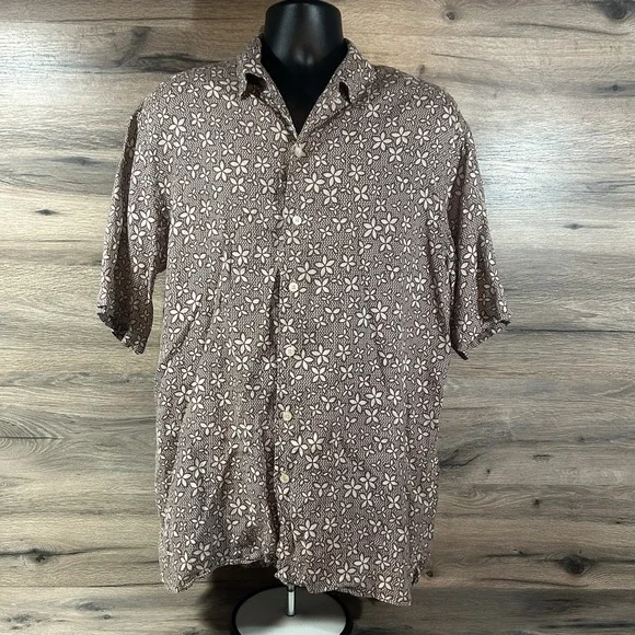 Ermenegildo Zegna Shirt Mens 2XL Brown Floral Print Button Up Collar - Picture 2 of 6